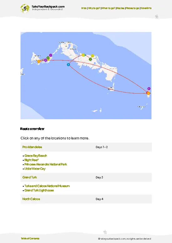 example page 4 from our offline Travel Guide for Turks and Caicos Islands